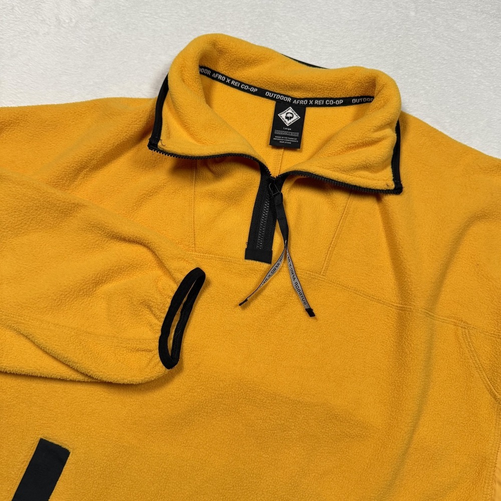 Outdoor Afro REI Co-Op Pullover Mens Large Yellow Fleece Half‎ Zip Patch Pockets